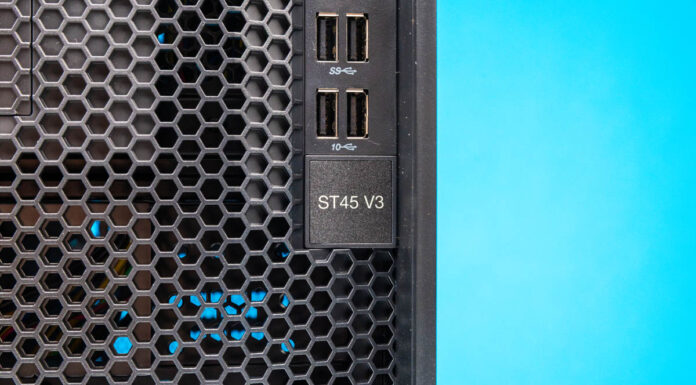 Lenovo ThinkSystem ST45 V3 Review AMD EPYC 4000 Entry Server Lenovo ThinkSystem ST45 V3 Front Badge