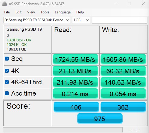 AS SSD Samsung T9 1GB