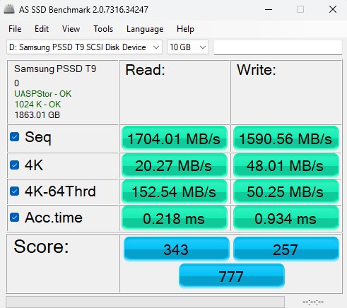 AS SSD Samsung T9 8GB