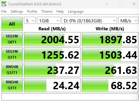 CrystalDiskMark Samsung T9 1GiB