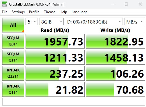 CrystalDiskMark Samsung T9 8GiB
