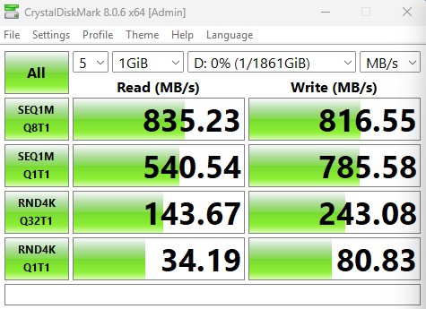 CrystalDiskMark Crucial X6 1GiB