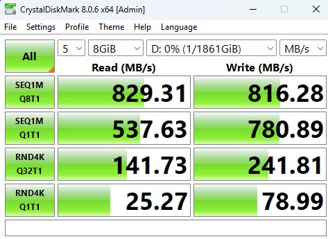CrystalDiskMark Crucial X6 8GiB