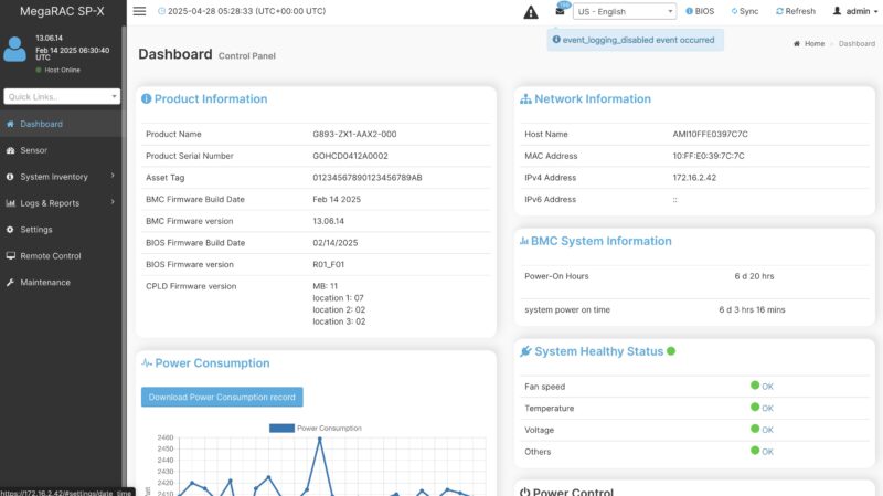 Gigabyte G893-ZX1-AAX2-000 MegaRAC SP-X Dashboard