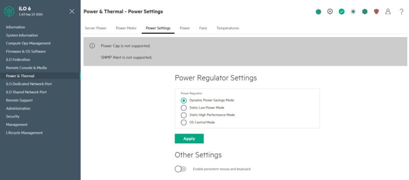 HPE ILO 6 Advanced Power And Thermal Power Settings
