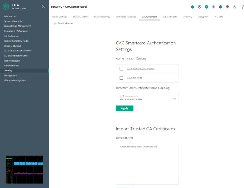 HPE ILO 6 Advanced Security CAC Smartcard