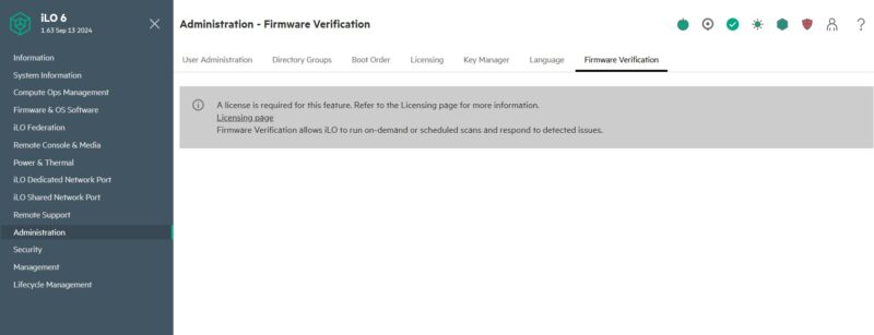 HPE ILO 6 Essentials Administration Firmware Verification Requires License