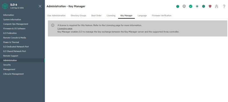 HPE ILO 6 Essentials Administration Key Manager Requires License