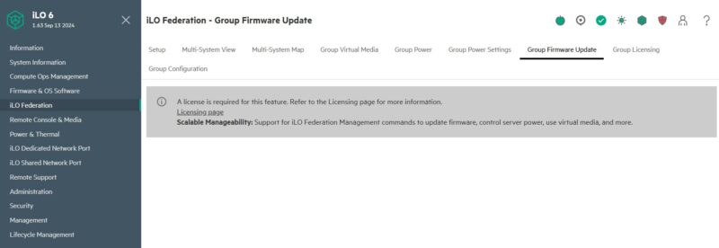 HPE ILO 6 Essentials ILO Federation Group Firmware Update Requires License