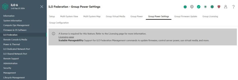 HPE ILO 6 Essentials ILO Federation Group Power Settings Requires License