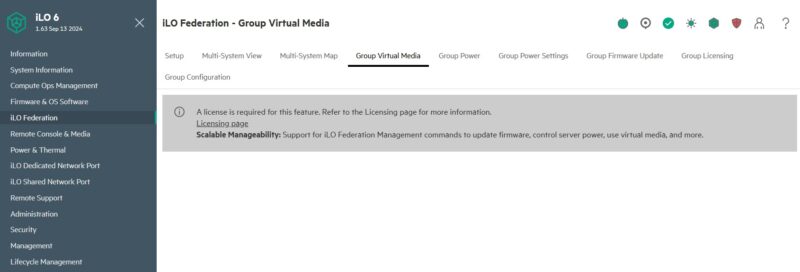 HPE ILO 6 Essentials ILO Federation Group Virtual Media Requires License