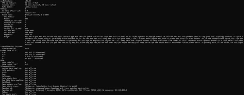 Intel Xeon E 2434 Lscpu