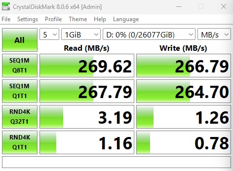 Segate 28TB Expansion Desktop Hard Drive CrystalDiskMark 1GB