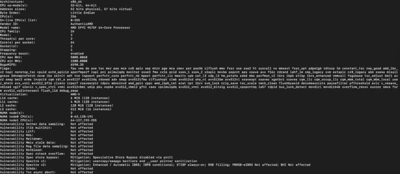 AMD EPYC 9575F lscpu output