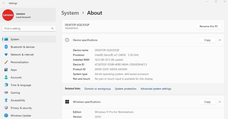 Lenovo ThinkStation P5 Intel Xeon W7 2495X Windows 11 Pro For Workstations