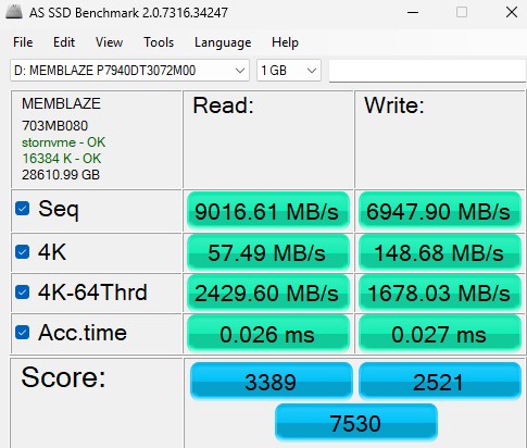 Memblaze 7940 30.72TB AS SSD 1GB