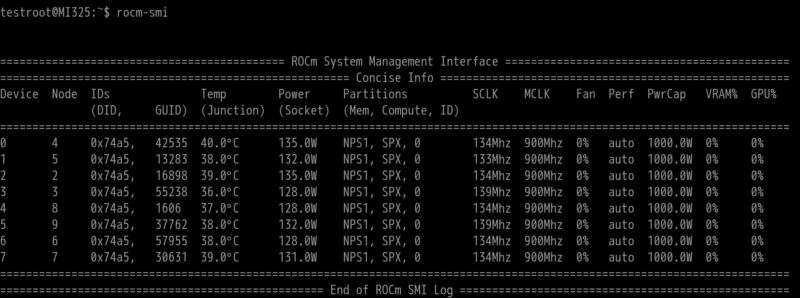MiTAC G8825Z5 AMD Instinct MI325X rocm-smi