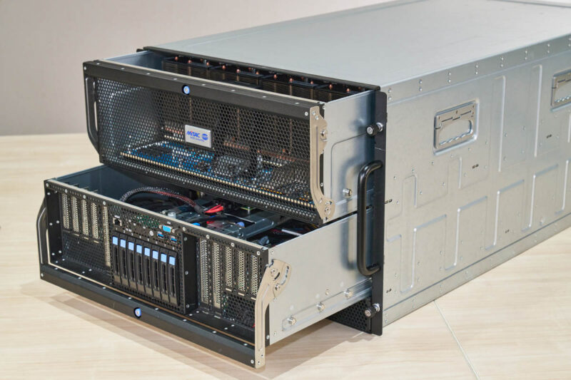 MiTAC G8825Z5 Chassis Angle GPU And CPU Trays Out