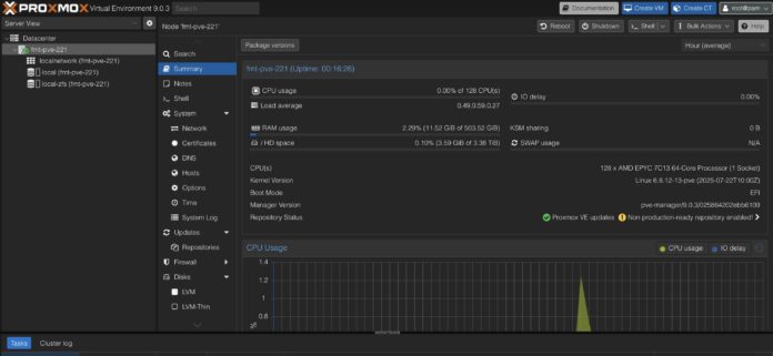 Newly Upgraded Proxmox VE 9 On AMD EPYC 7C13 Node
