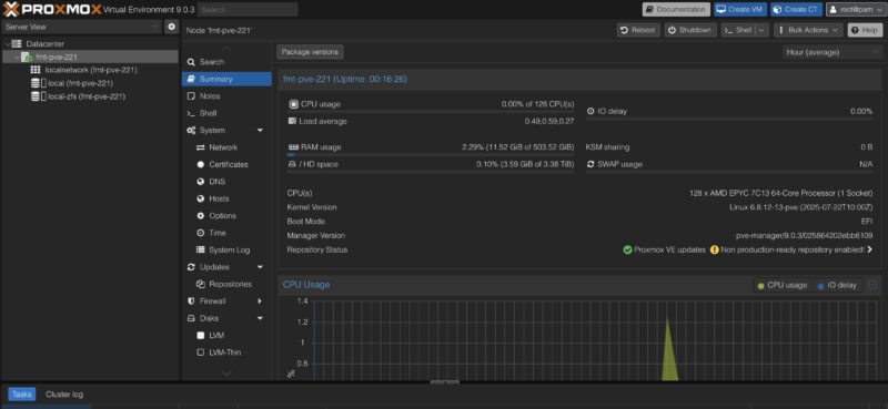 Newly Upgraded Proxmox VE 9 On AMD EPYC 7C13 Node