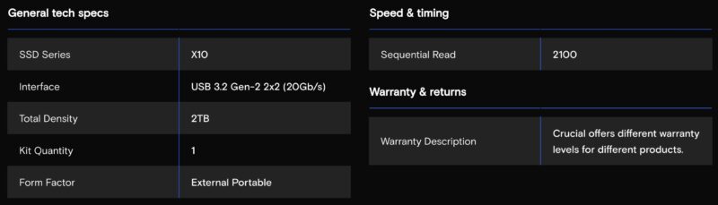 Crucial X10 2TB Specs