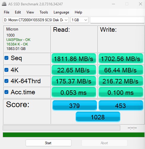 Crucial X10 AS SSD Benchmark 1GB