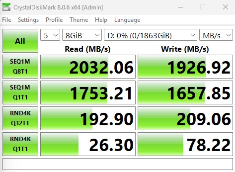 Crucial X10 CrystalDiskMark 8Gib