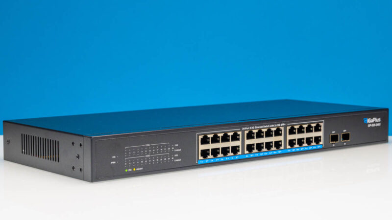 GiGaPlus GP S252402 24 Port 2.5G Ethernet Switch With 2x 10G SFP+ Front Angled 2