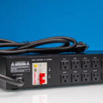 Pyle Pro 20 Outlet 3600W 2 RU Rackmount Power Conditioner Rear Angled 1