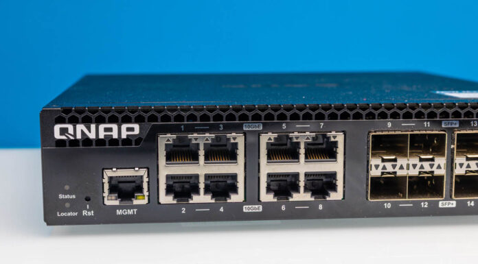 QNAP QSW-M3216R-8S8T 16-port 10GbE Managed Switch Review QNAP QSW M3216R 8S8T Front 10Gbase T
