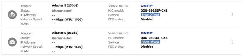 QNAP QXG 25G2SF CX6 In QNAP Network Manager