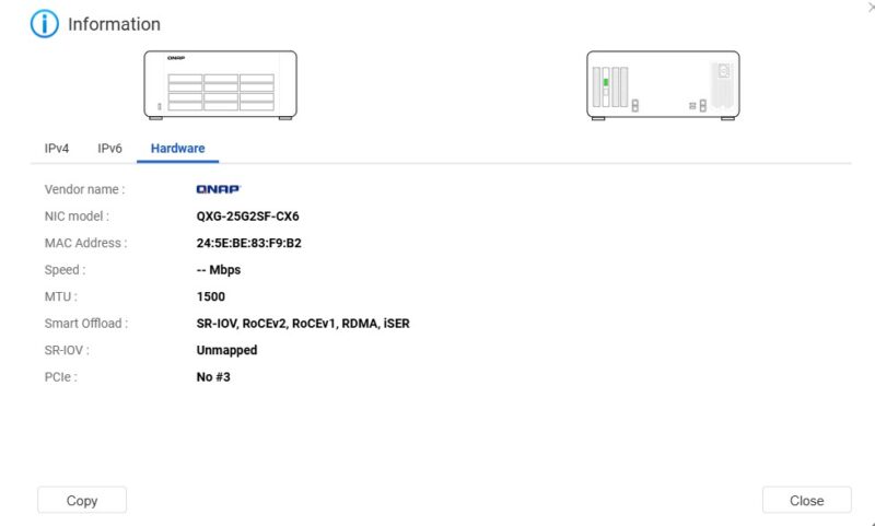 QNAP QXG 25G2SF CX6 In QNAP Network Manager Hardware Info