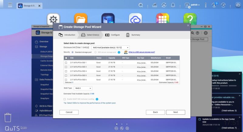 QNAP TS H1290FX 30.72TB Storage Pool Wizard
