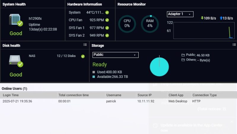QNAP TS H1290FX Dashboard 1