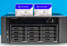 Building New STH Studio Storage NAS QNAP TS H1290FX Front With Solidigm Drive 1