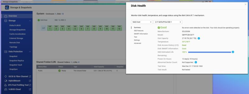QNAP TS H1290FX Solidigm Disk Health