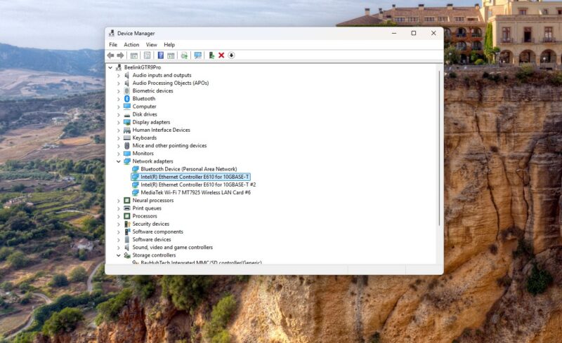 Beelink GTR9 Pro AMD Ryzen AI MAX 395 Device Manager With Intel E610 2