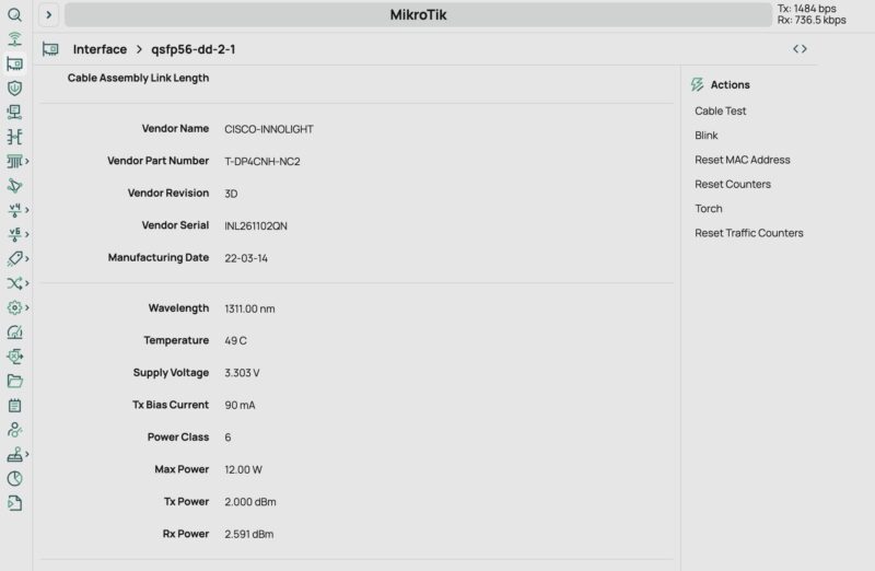 Cisco QSFP56 DD 400G DR4 Optics In MikroTik CRS812 DDQ