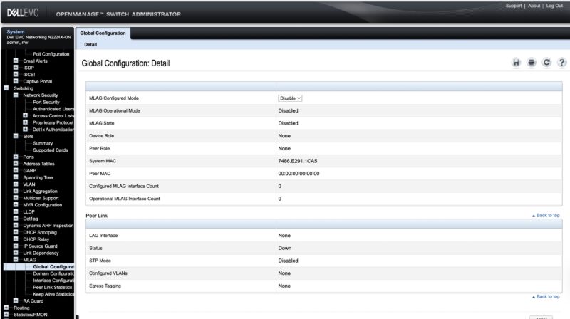 Dell N2224X ON OpenManage Switch Administrator MLAG