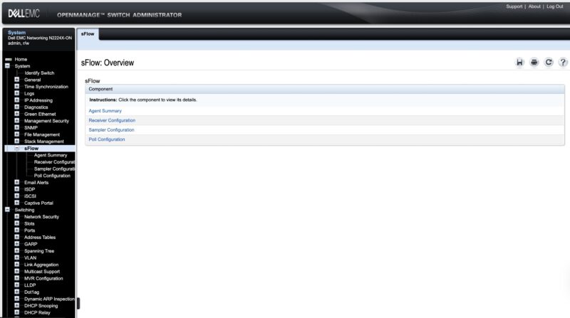 Dell N2224X ON OpenManage Switch Administrator SFlow