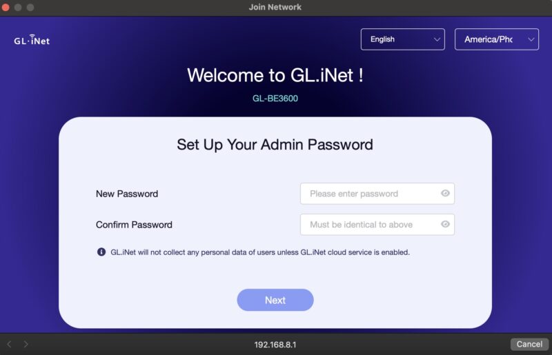 GL INet Setup 1 Password