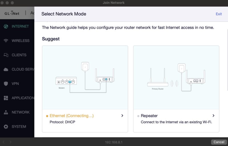 GL INet Setup 3 Ethernet And Repeater Modes