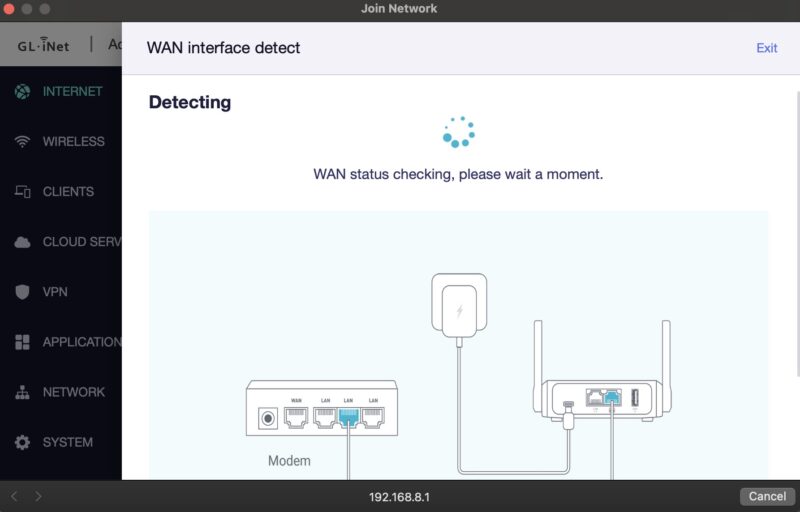 GL INet Setup 4 WAN Status Check