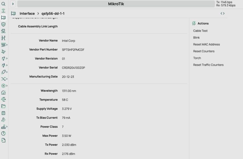 Intel QSFP56 DD 400G DR4 Optics In MikroTik CRS812 DDQ