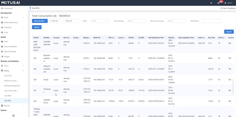 Kaytus MotusAI Billing Task Bills
