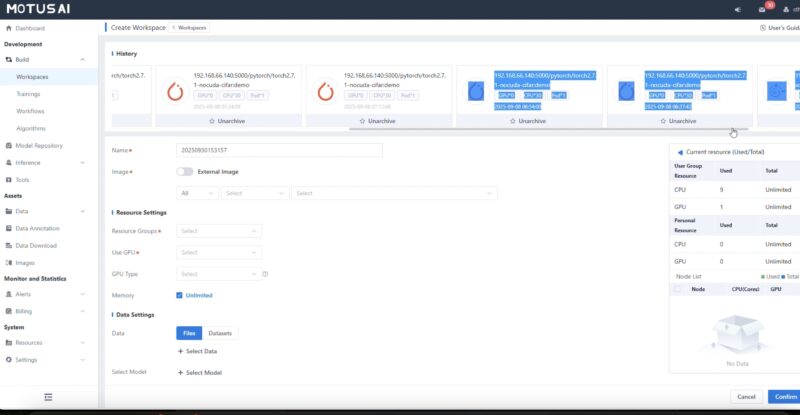 Kaytus MotusAI General User Create Workspace