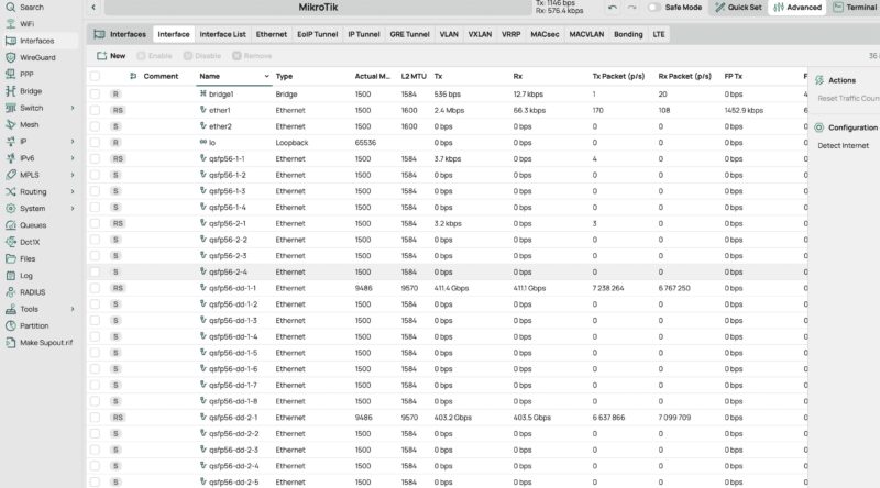 MikroTik CRS812 DDQ Interface Counters At 800Gbps BiDi