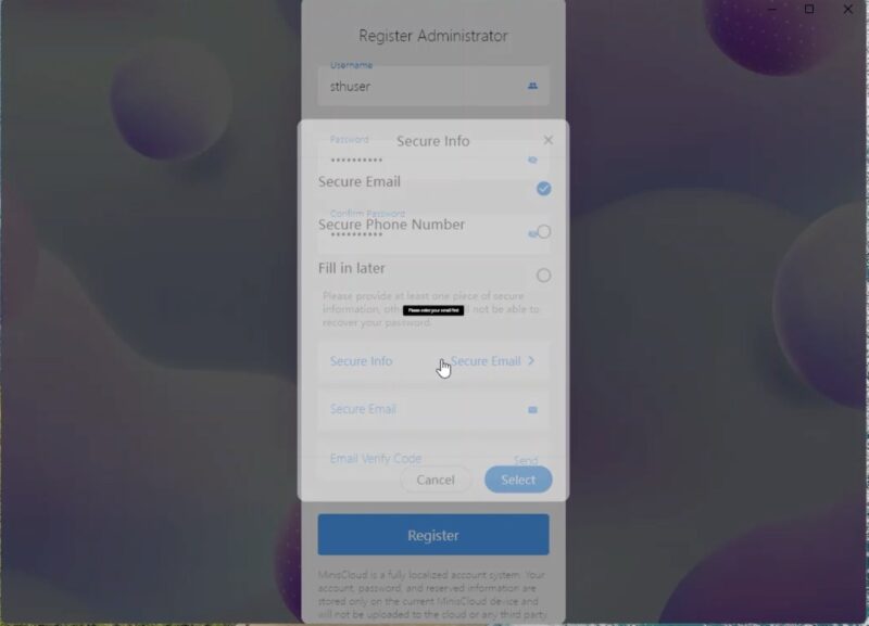 Minisforum MinisCloud Setup Registration Large