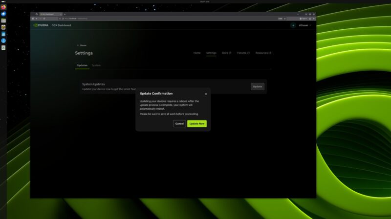 NVIDIA DGX Spark DGX Dashboard Settings Update Confirmation