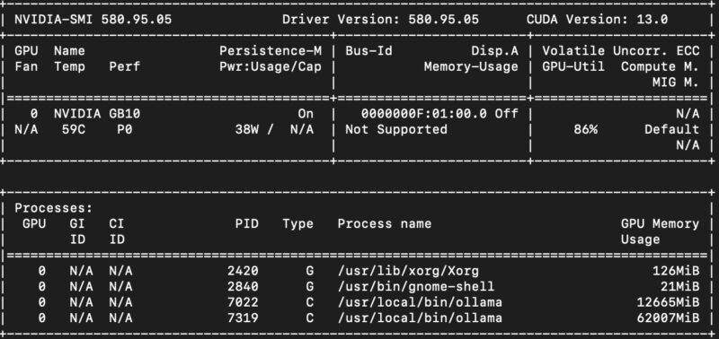 NVIDIA GB10 Nvidia Smi Ollama Gpt Oss 20b And Gpt Oss 120b